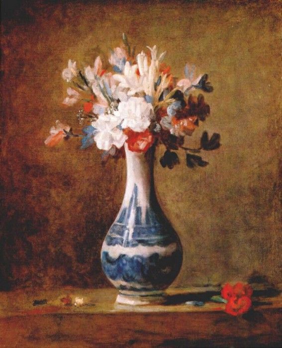 chardin flowers in blue and white vase c1760-3. , - 