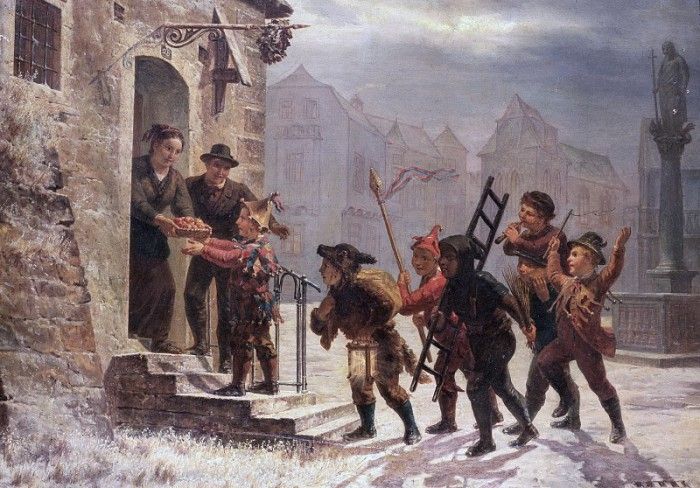 ,   [Children collecting fruit at the door]. , 