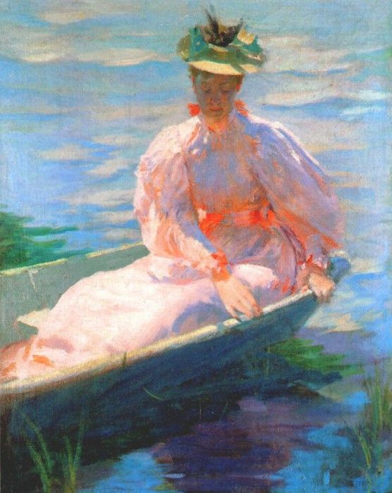 parker woman in a boat c1910. 