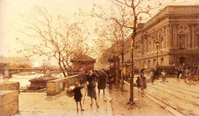 Galien Laloue Eugene Le Louvere Et La Passerelle Des Arts. ,  Laloue