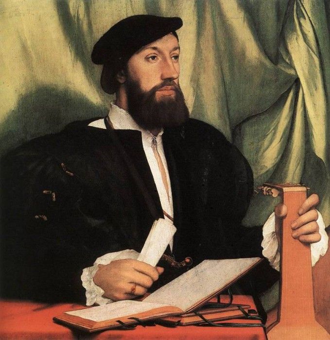 Holbien the Younger Unknown Gentleman with Music Books and Lute.   