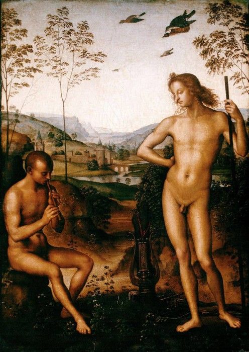 Perugino Apollo and Marsyas, ca 1495, 39x29 cm, Louvre. , 