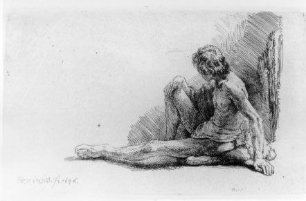 Nude Man Seated on the Ground with One Leg Extended WGA. ,  