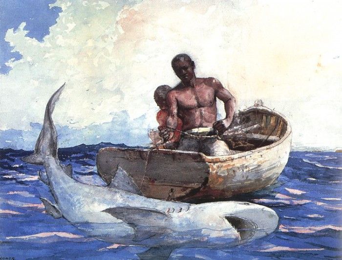 Homer Shark Fishing, 1885, watercolor, private collection.. , 