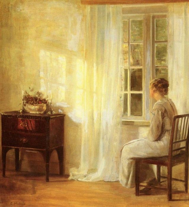 Holsoe Carl Vilhelm (Danish) 1863 to 1935 Waiting By The Window O C 73 by 66.7cm. Holsoe,  