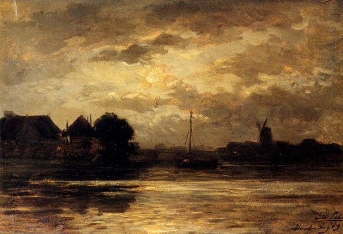 Sadee Philip Lodewijk Jacob View Of The Spaarne Haarlem By Moonlight. Sadee   Lodowyck