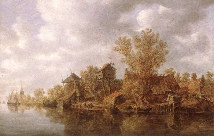 Goyen Jan van Village at the River. ,  