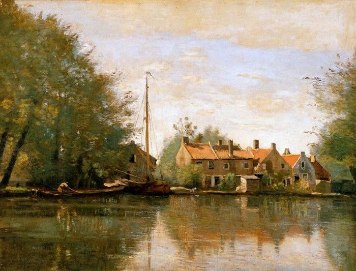 Corot Camille River landscape in Holland Sun. ����, ������