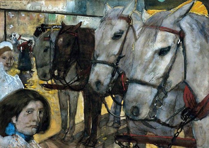 Breitner George Hendrik Tram horses on the Dam Sun.   