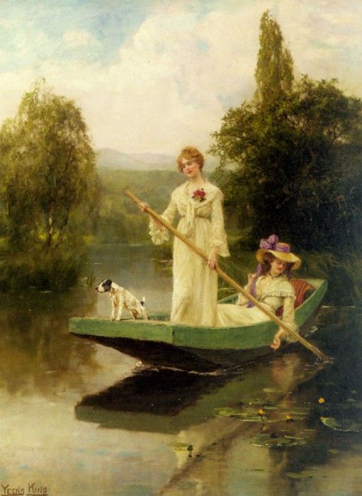 King Henry John Yeend Two Ladies Punting On The River.    Yeend