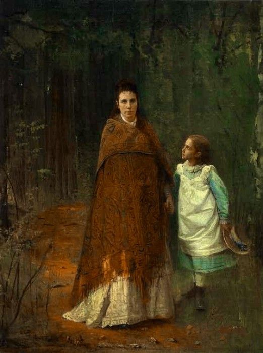 Kramskoi In the Park. Portrait of the Artist-s Wife and Daughter. ,  