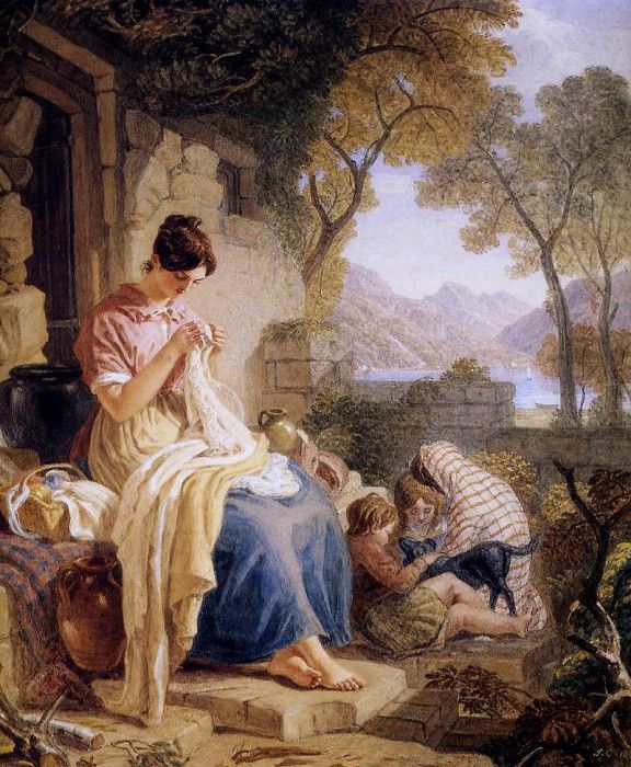 Cristall Joshua Scottish peasant girl embroiding Sun. , 