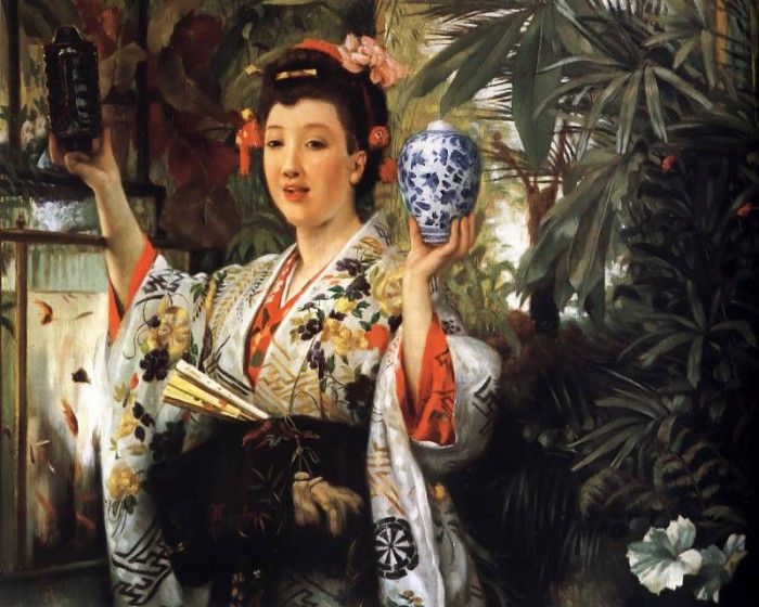 Young Lady Holding Japanese Objects. Tissot Jacques Joseph