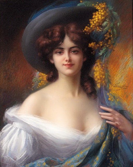A Young Beauty In A Hat Decorated With Yellow Flowers. Enjolras, Delphin