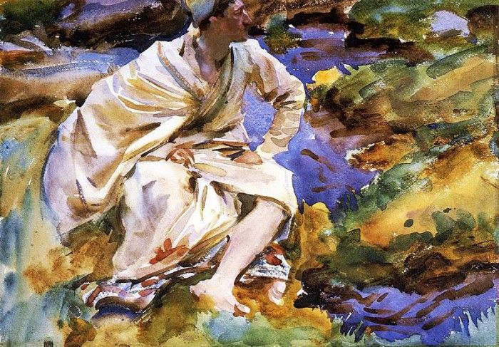 Sargent John Singer A Man Seated by a Stream Val d-Aosta Purtud. ,  