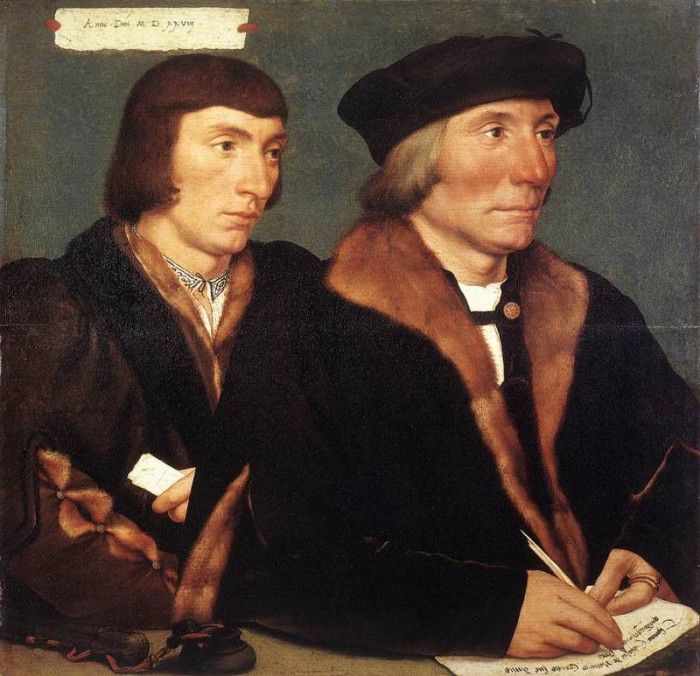 Holbien the Younger Double Portrait of Sir Thomas Godsalve and His Son John.   