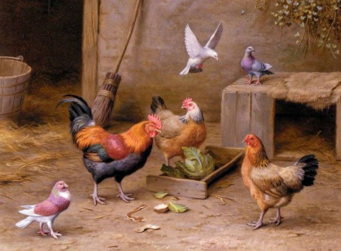 Hunt Edgar Chickens In A Farmyard. , 