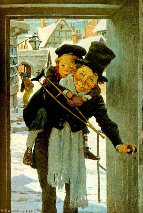 Jessie Wilcox Smith Tiny Tim and Bob Cratchit on Christmas Day, 1925 sqs. ,  