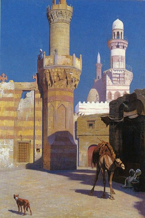 Gerome Jean-Leon (French) 1824 to 1904 Une Journee Chaud Au Caire (Devant La Mosquee) O C 65.4 by. , -