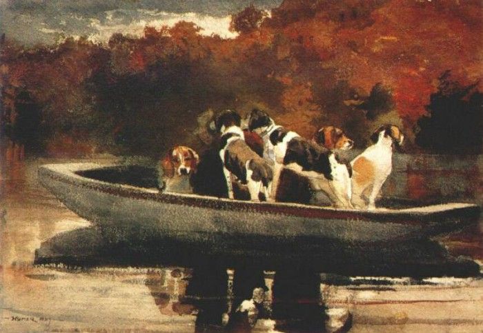homer dogs in a boat 1889. , 