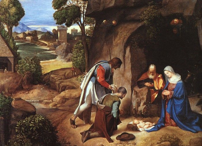 GIORGIONE THE ADORATION OF THE SHEPHERDS, 1505-10, NGW. Джорджоне