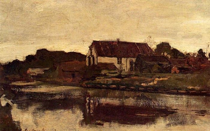 Weissenbruch Jan Hendrik A Farm On The Waterfront. Weissenbruch,  