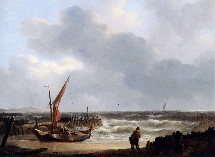 Schotel Johannes Christiaen Sailing ship on the beach Sun . Schotel, 