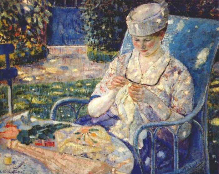 frieseke sewing in the garden c1915. Frieseke,  