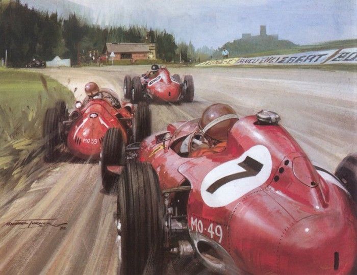 Cma 037 1957 german gp mike hawthorn in the leading ferrari.  