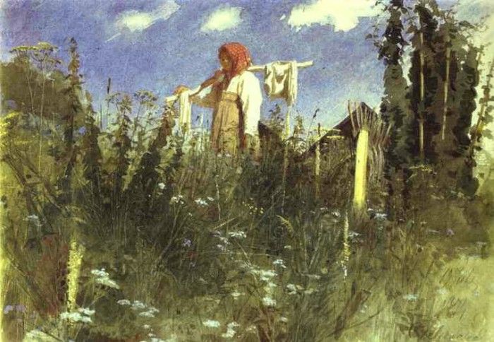 Kramskoi Girl with Washed Linen on the Yoke. ,  