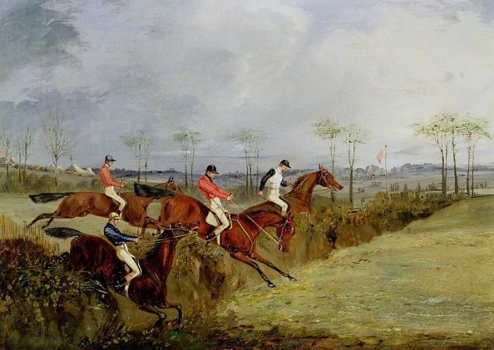 A Steeplechase - Taking a Hedge and Ditch. ,  