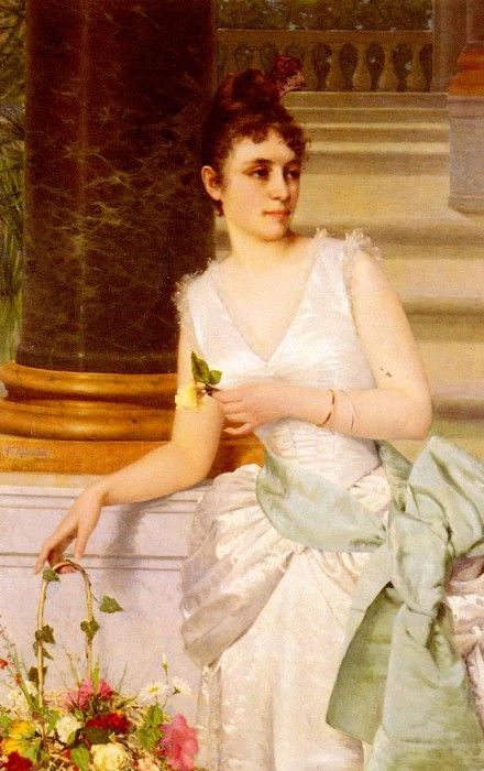Ruben Franz Leo Portrait Of A Lady With A Green Satin Sash.   