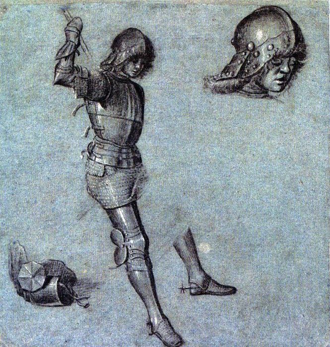 Carpaccio Three studies of a cavalier in armor. , 