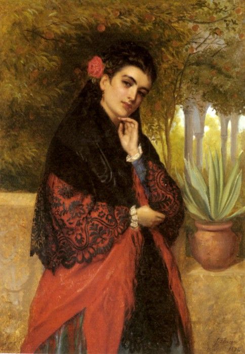 Burgess John Bagnold A Spanish Beauty In A Red And Black Lace Shawl. ,  Bagnold