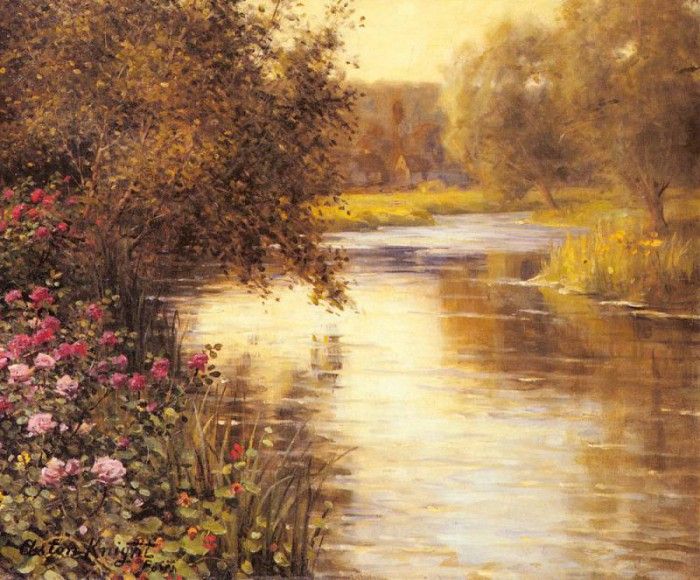 Knight Louis Aston Spring Blossoms Along A Meandering River. , Louis Aston