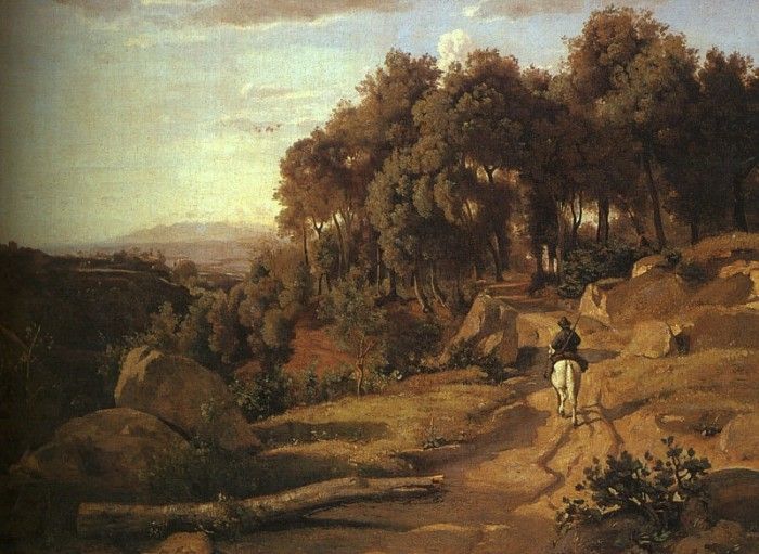 COROT - A VIEW NEAR VOLTERRA, 1838, OIL ON CANVAS. 