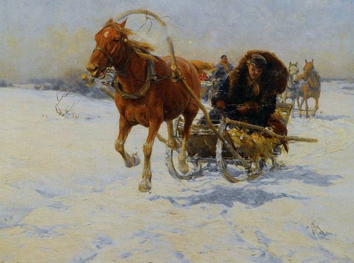 Sleigh Ride Oil on Panel. Wierusz-,  