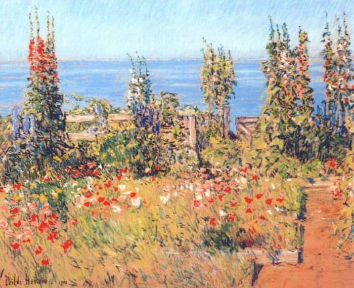 hassam hollyhocks, isles of shoals 1902. , 