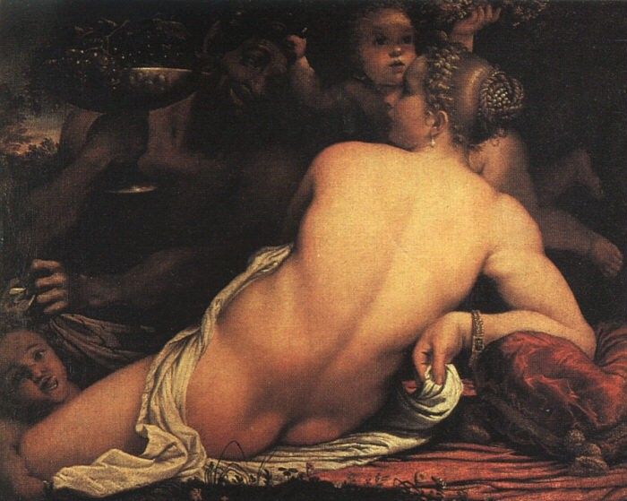 CARRACCI - VENUS WITH SATYR AND CUPIDS, 1588, OIL ON PAPER. , 