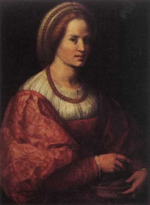 ANDREA DEL SARTO Portrait Of A Woman With A Basket Of Spindles. , 