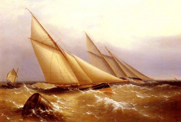 Beechey Captain Richard Brydges A Schooner And Cutter Yacht Rounding A Buoy. ,  
