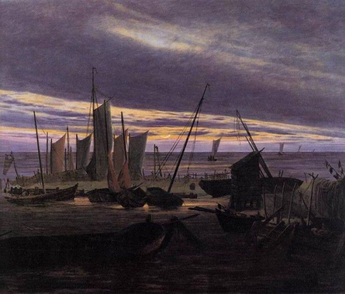 FRIEDRICH Caspar David Boats In The Harbour At Evening. ,  