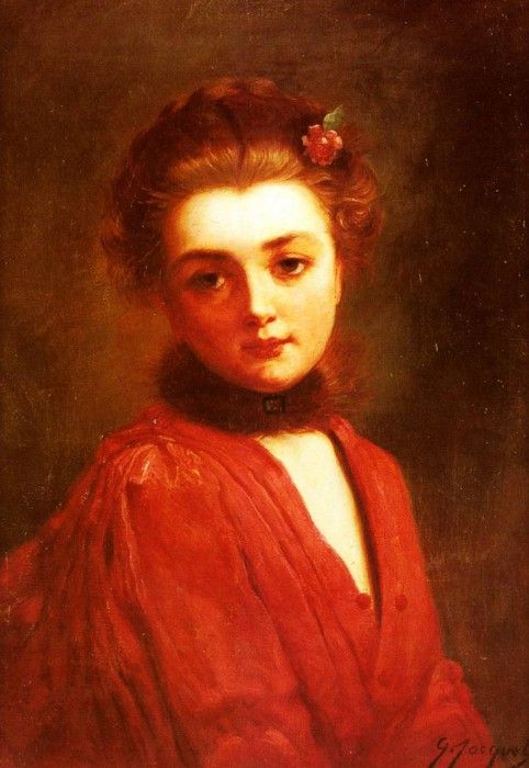 Jacquet Gustave Jean Portrait Of A Girl In A Red Dress. ,  