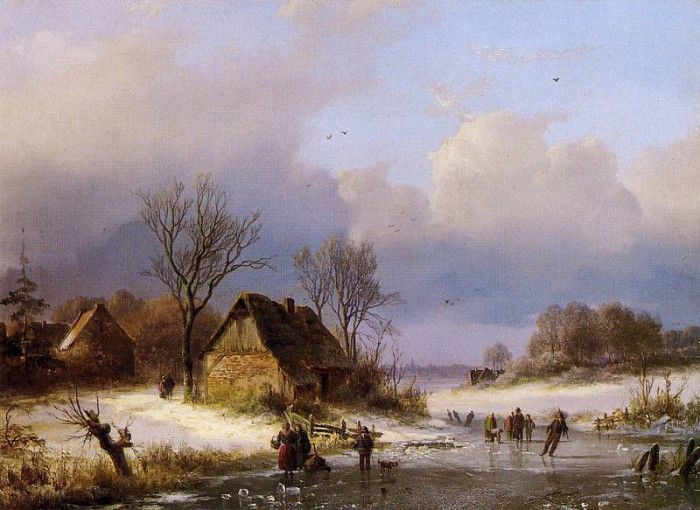 Klombeck Johann Winter landscape Sun. Klombeck,  