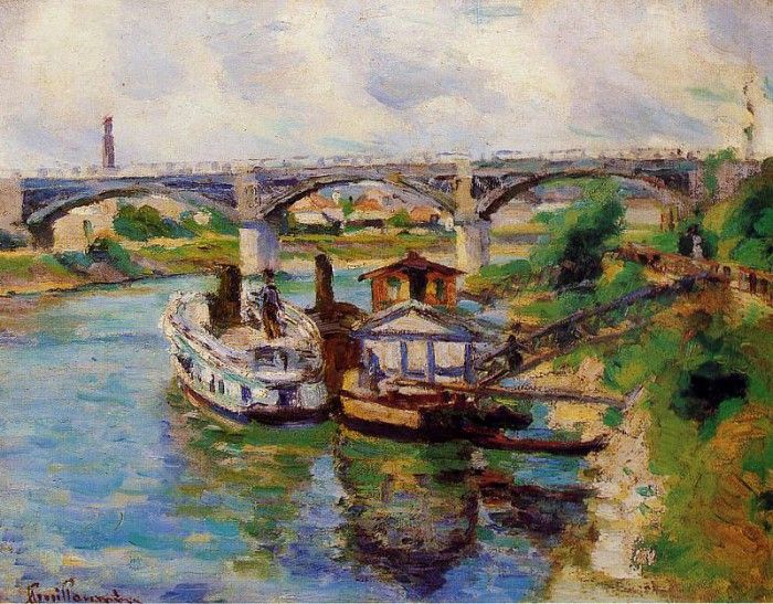 Guillaumin Jean Moored ships at canal Sun. Guillaumin 