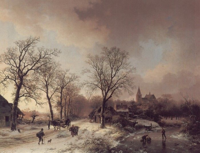 Figures in a Winter Landscape. Koekkoek, Barend 