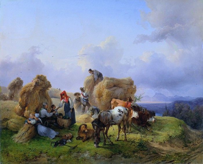 Harvesting in the Foothillsof the Alps. Gauermann, 