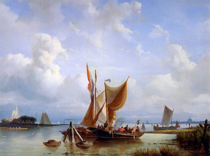 Riegen Nicolaes Boats on a river Sun . Riegen, 