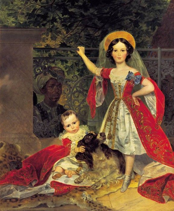 Портрет детей Волконских с арапом. 1843. Холст, масло. 146х124 см. Брюллов Карл Павлович (1799-1852)
