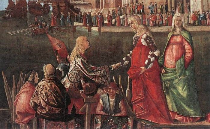 Carpaccio Meeting of the Betrothed Couple and the Departure of the Pilgrims detail1. , 